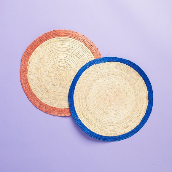 Palm Leaf Placemats - NWOT - blue & orange trim - Picture 1 of 4
